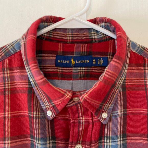 Ralph Lauren Polo Mens Red Plaid Double-Faced Button-Down Shirt XL Pony Logo - Picture 3 of 11